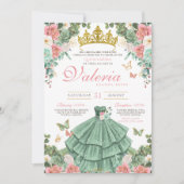 Mint Groen Roze Roze Vlinder Prinses Quince Kaart (Voorkant)