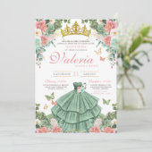 Mint Groen Roze Roze Vlinder Prinses Quince Kaart (Staand voorkant)