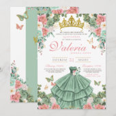 Mint Groen Roze Roze Vlinder Prinses Quince Kaart (Voorkant / Achterkant)
