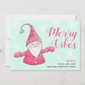 Mint Groen Roze Schattige Gnome Merry Vibes Christ Feestdagenkaart (Voorkant)