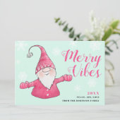 Mint Groen Roze Schattige Gnome Merry Vibes Christ Feestdagenkaart (Staand voorkant)