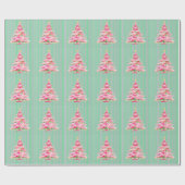 Mint Groen Roze Streep Kerstboom Cadeaupapier (Vlak)