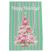 Mint Groen Roze Streep Kerstboom Medium Cadeauzakje (Achterkant)
