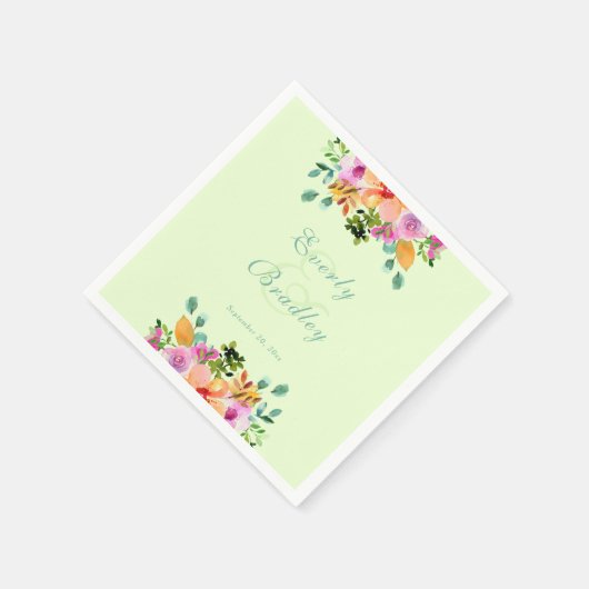 Mint Groen Roze Waterverf Bloemen Boho Huwelijk Servet (Hoek)