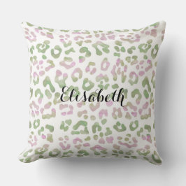Mint Groen Roze Waterverf Luipaard Print Kussen
