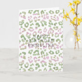 Mint Groen Roze Waterverf Luipaard Print Verjaarda Kaart (Gele Bloem)