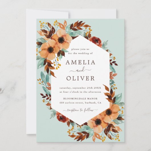 Mint Groen Rustiek Bloemen Waterverf Bruiloft Kaart (Voorkant)