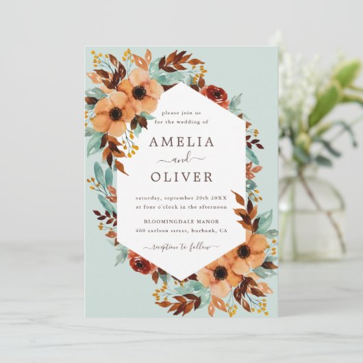 Mint Groen Rustiek Bloemen Waterverf Bruiloft Kaart (Staand voorkant)