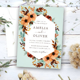 Mint Groen Rustiek Bloemen Waterverf Bruiloft Kaart