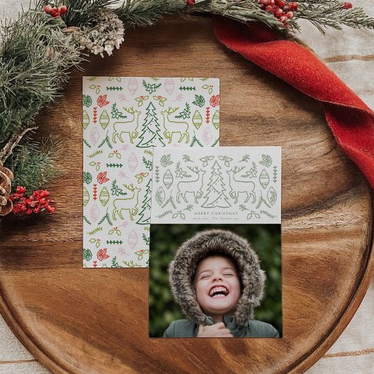 Mint Groen Scandinavisch Patroon Kerstfoto Feestdagenkaart