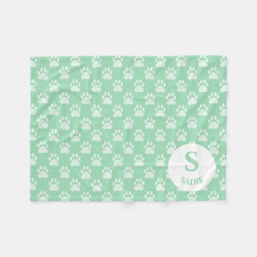 Mint Groen schilderingspatroon met monogram en naa Fleece Deken (Voorkant (Horizontaal))