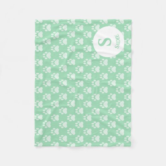 Mint Groen schilderingspatroon met monogram en naa Fleece Deken (Voorkant)