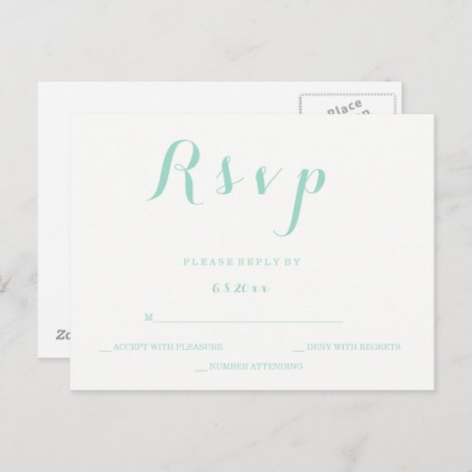 Mint groen script bruiloft rsvp briefkaarten (Voorkant / Achterkant)