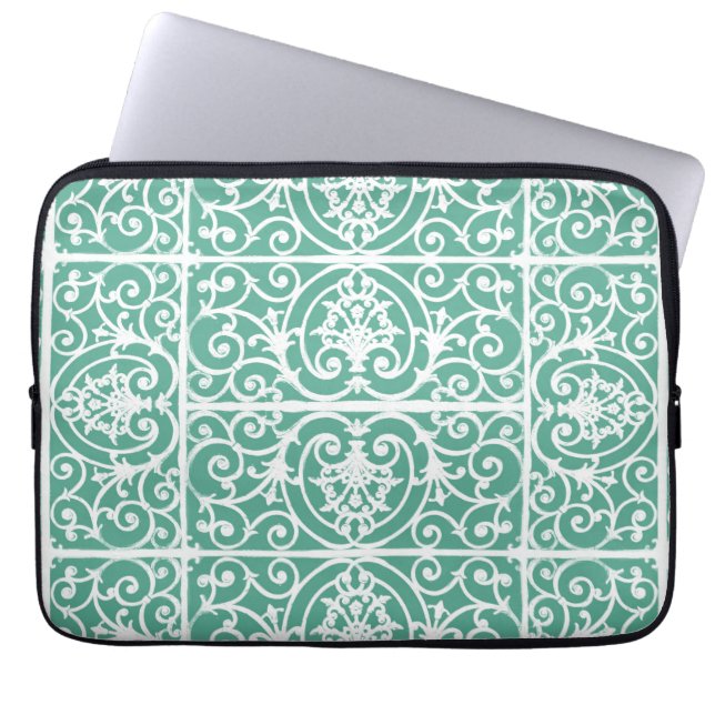 Mint groen scrollerpatroon laptop sleeve (Voorkant)