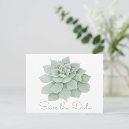Mint Groen Sla de datum Succulent Cactus bruiloft Aankondigingskaart (Staand voorkant)