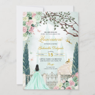 Mint Groen Sprookje Betoverde Tuin Quinceanera Kaart