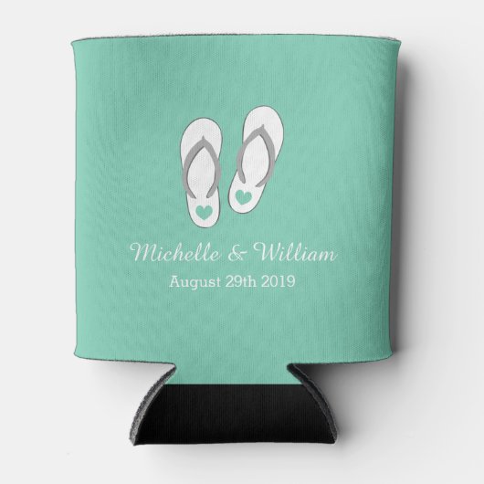 Mint-groen strand slippers bruiloft koelbox blikjeskoeler (Voorkant)