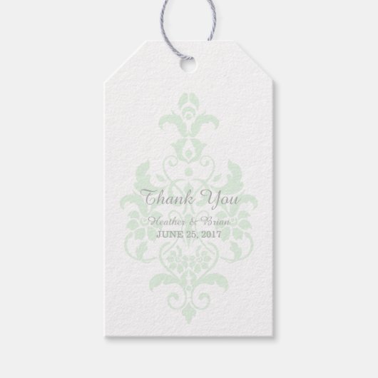 Mint Groen Subtiel Damask Trouwgeschenk Labels Cadeaulabel (Voorkant)