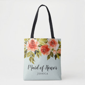 Mint Groen Waterverf Bloemen Maid of Honor Tote Bag