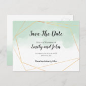 Mint Groen Waterverf Goud Geometrisch Sla de datum Briefkaart (Voorkant / Achterkant)