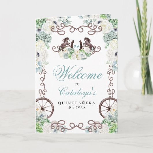 Mint Groen Western Charro Quinceañera Programma (Voorkant)