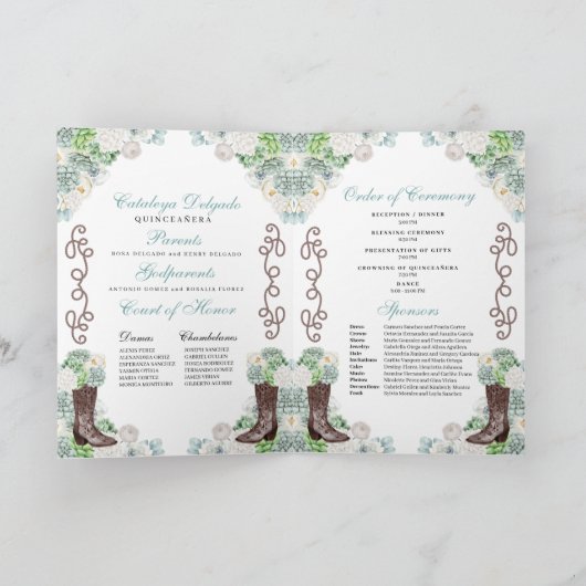 Mint Groen Western Charro Quinceañera Programma (Binnen)