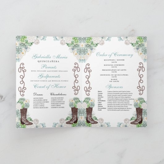 Mint Groen Western Charro Quinceañera Programma (Binnen)