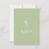 Mint Groen & Wit Bloemen Monogram Bruiloft RSVP Kaartje (Voorkant)