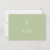 Mint Groen & Wit Bloemen Monogram Bruiloft RSVP Kaartje (Voorkant)