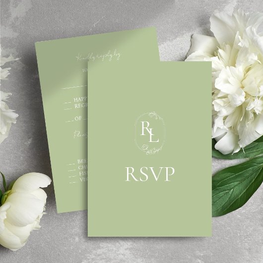 Mint Groen & Wit Bloemen Monogram Bruiloft RSVP Kaartje