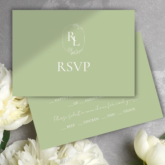 Mint Groen & Wit Bloemen Monogram Bruiloft RSVP Kaartje