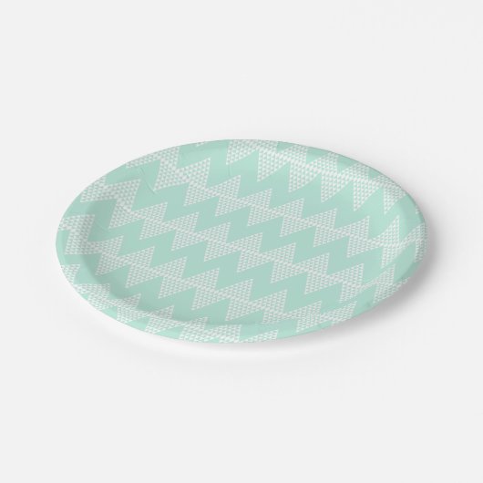 Mint groen wit geometrisch chevron patroon papieren bordje (Gekanteld)