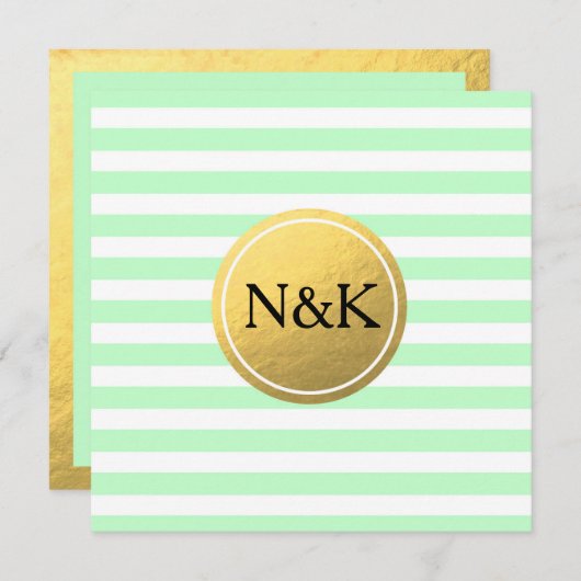 Mint groen & Wit Gestreepte Gouden Folie Uitnodigi Kaart (Voorkant / Achterkant)