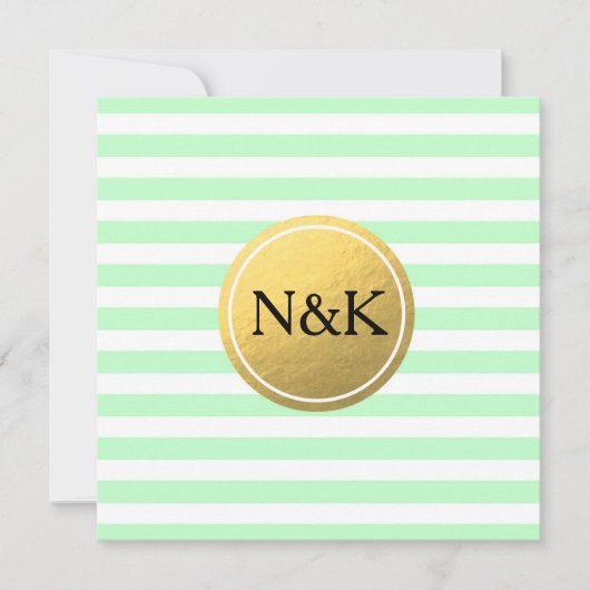Mint groen & Wit Gestreepte Gouden Folie Uitnodigi Kaart (Voorkant)