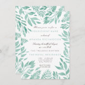 Mint Groen Wit Glitter Leafs Bloemen Lijst Kaart (Voorkant / Achterkant)