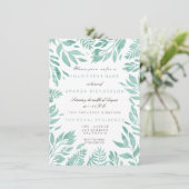 Mint Groen Wit Glitter Leafs Bloemen Lijst Kaart (Staand voorkant)