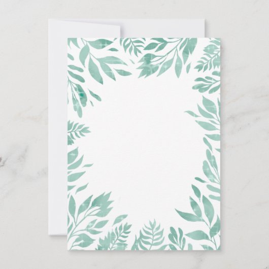 Mint Groen Wit Glitter Leafs Bloemen Lijst Kaart (Achterkant)