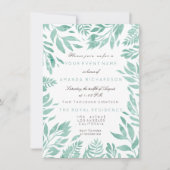 Mint Groen Wit Glitter Leafs Bloemen Lijst Kaart (Voorkant)