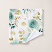 Mint Groen Wit Goud Roos Bloemen Bad Handdoek (Wasdoekje)