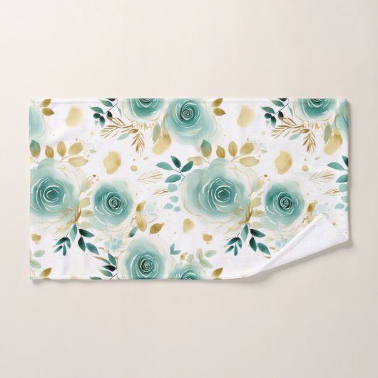 Mint Groen Wit Goud Roos Bloemen Bad Handdoek (Handdoek)