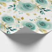Mint Groen Wit Goud Roos Bloemen Cadeaupapier (Hoek)