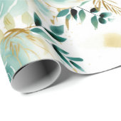 Mint Groen Wit Goud Roos Bloemen Cadeaupapier (Rol Hoek)
