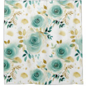 Mint Groen Wit Goud Roos Bloemen Douchegordijn (Voorkant)