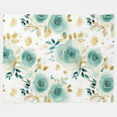 Mint Groen Wit Goud Roos Bloemen Fleece Deken (Voorkant (Horizontaal))