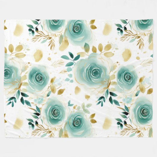 Mint Groen Wit Goud Roos Bloemen Fleece Deken (Voorkant (Horizontaal))