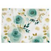 Mint Groen Wit Goud Roos Bloemen Groot Cadeauzakje (Achterkant)