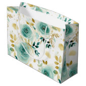 Mint Groen Wit Goud Roos Bloemen Groot Cadeauzakje (Achterkant Gekanteld)