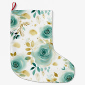 Mint Groen Wit Goud Roos Bloemen Grote Kerstsok (Voorkant)