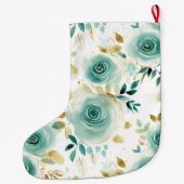 Mint Groen Wit Goud Roos Bloemen Grote Kerstsok (Achterkant)