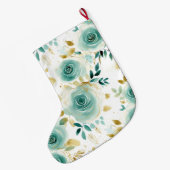 Mint Groen Wit Goud Roos Bloemen Grote Kerstsok (Achterkant (Hangend))